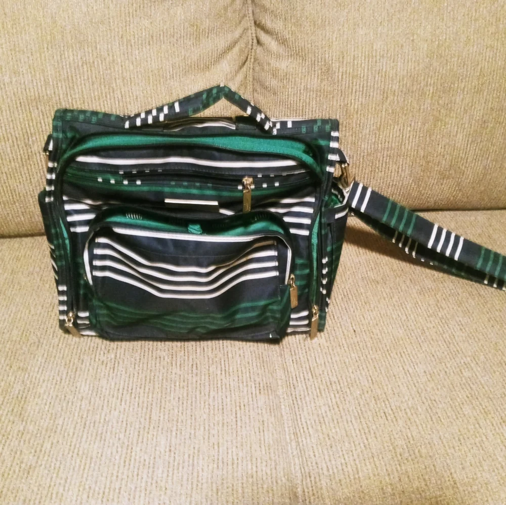 Jujube Green,Navy & White Striped Diaper Bag